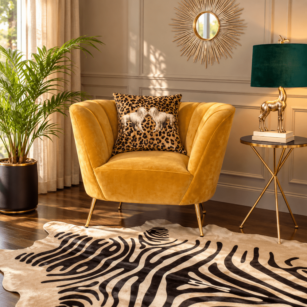 Curvarella Turmeric Mustard Velvet Chair - myhomestore.com.pk