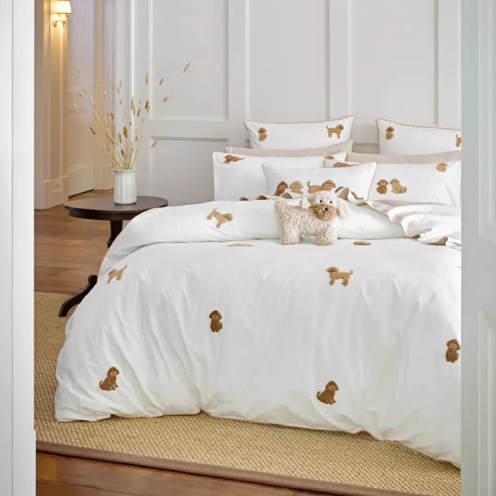 Cute Cavoodle Embroidery Duvet Set - myhomestore.com.pk