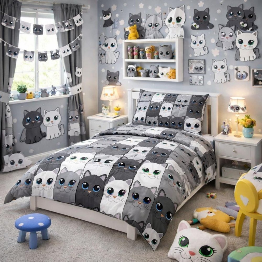 Cute Kitty Kids Bed - sheet - myhomestore.com.pk