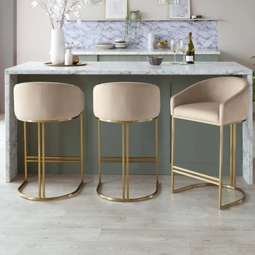 Dakota Champagne Velvet & Metal Barstool - myhomestore.com.pk
