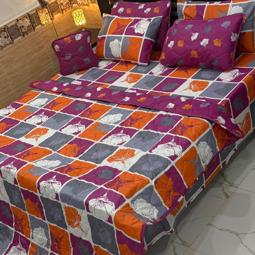Decorative Floral Printed Bedspread – 7 Pcs - myhomestore.com.pk