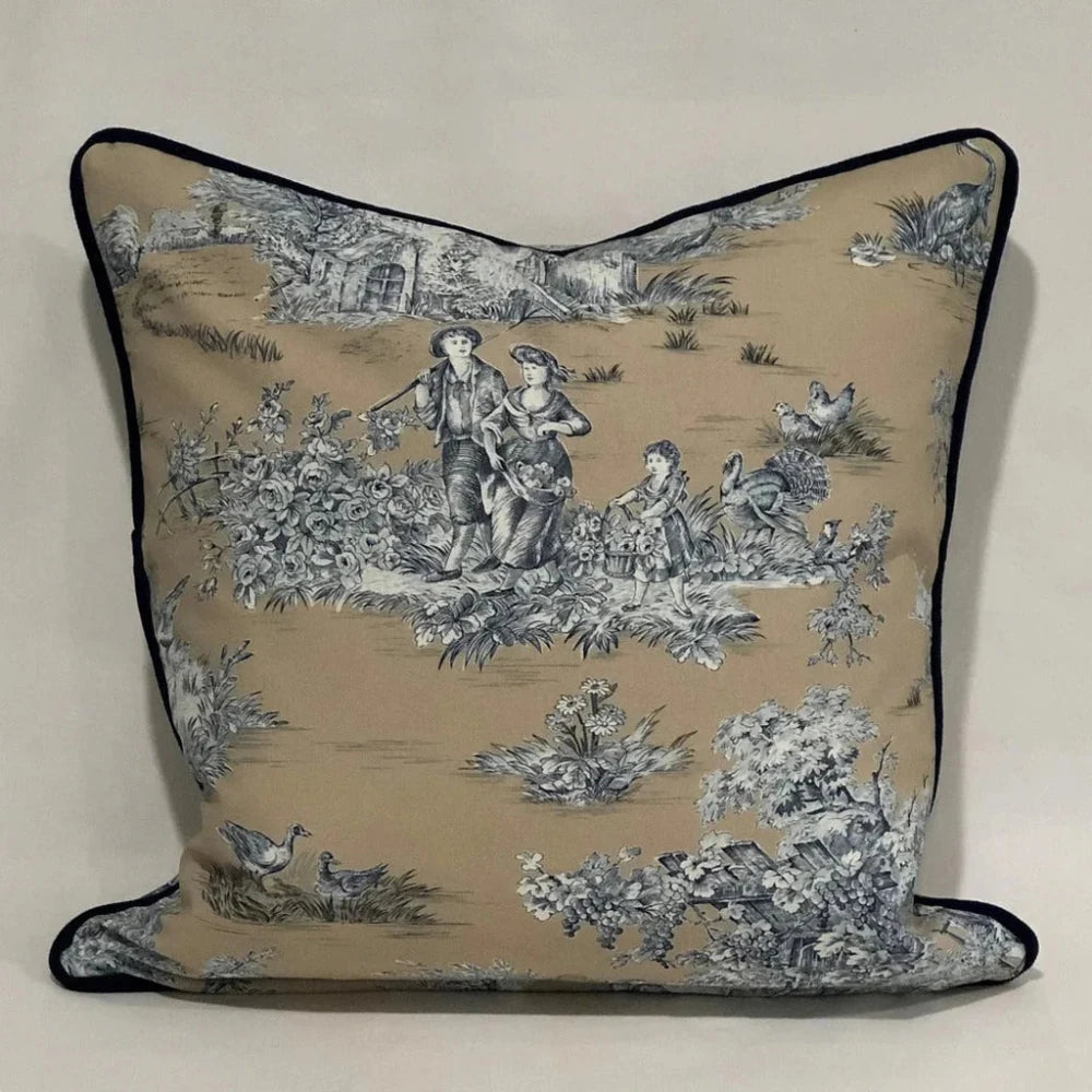 Designer Tan & Blue Cushion Cover - myhomestore.com.pk
