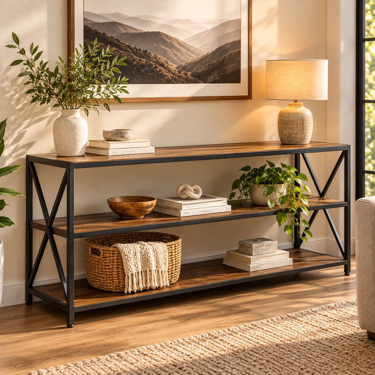 Middlebrook Designs Hattie 60-inch X-frame Bookshelf - Black Metal
