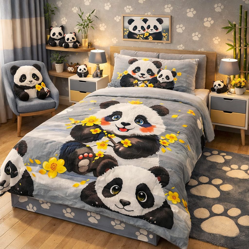 Cute Panda Kids Printed Bed-sheet