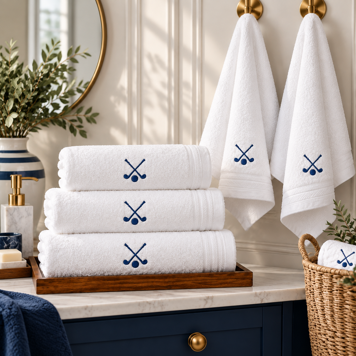 Premium White Golf Embroidered Towel Collection