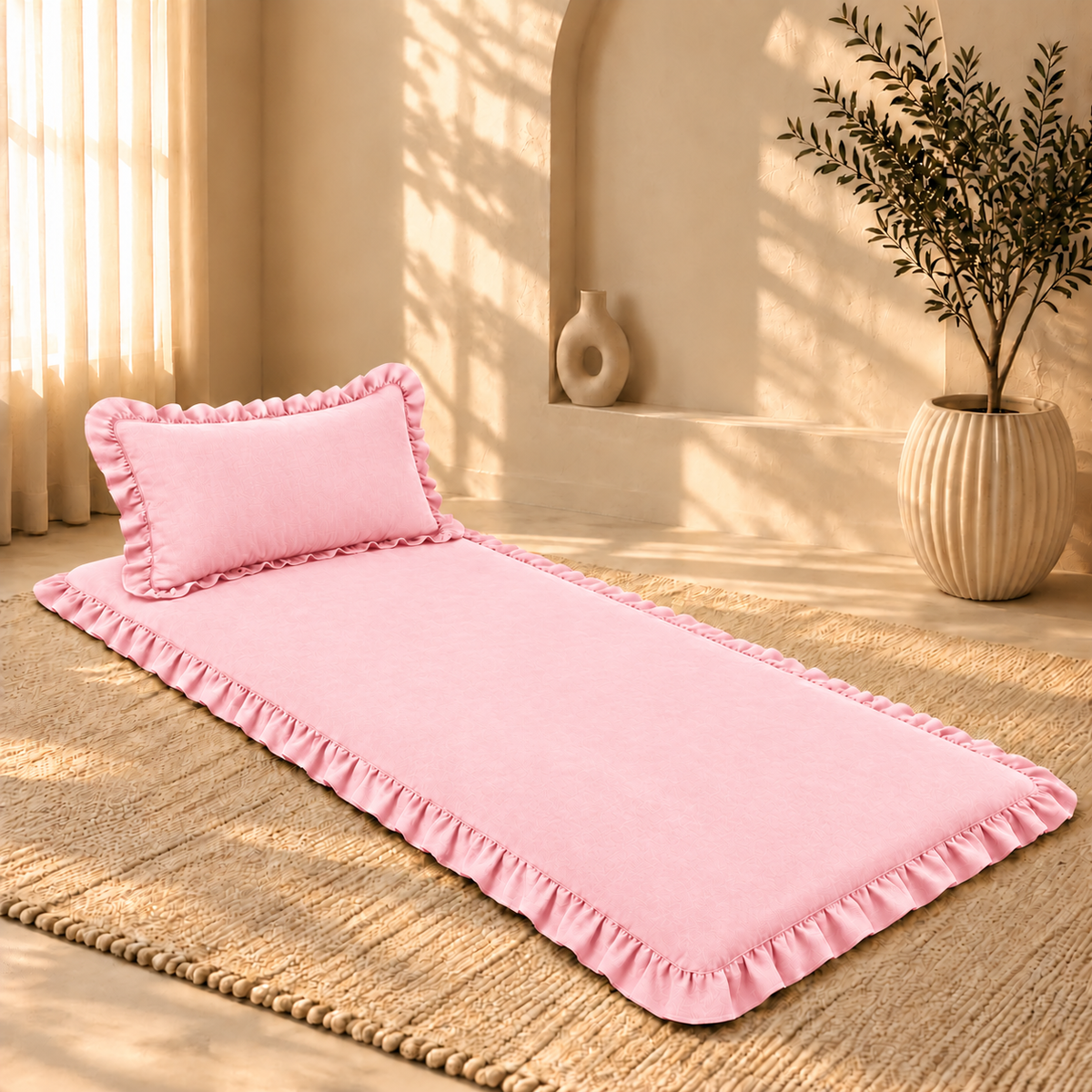 Luxury Ruffled Floor Mattress with Pillow