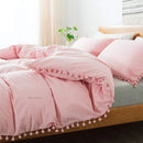 Plain Dyed Duvet with pom pom lace - myhomestore.com.pk