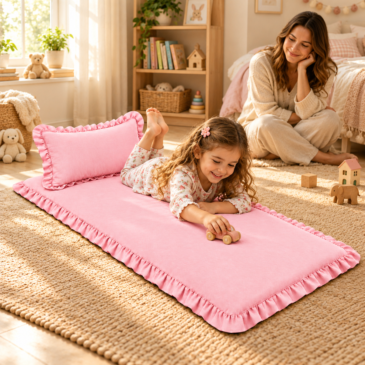 Luxury Ruffled Floor Mattress with Pillow