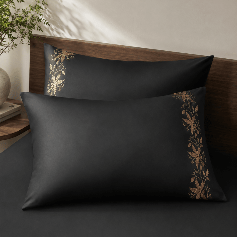 Elegant Black & Gold Floral Embroidery Bedding Set - myhomestore.com.pk