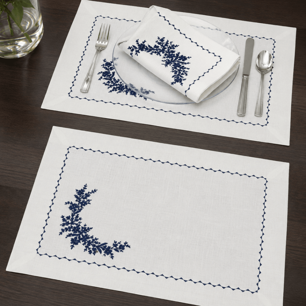 Elegant Blue & White Embroidered Table Linen Set - myhomestore.com.pk