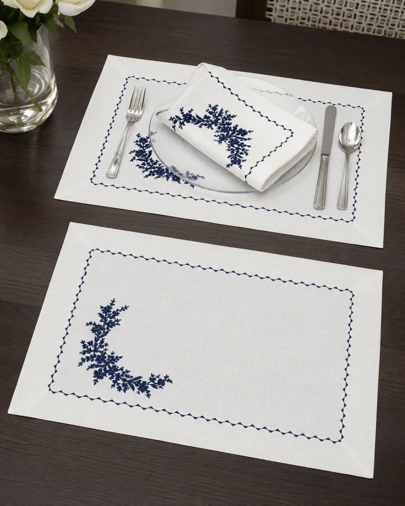 Elegant Blue & White Embroidered Table Linen Set - myhomestore.com.pk