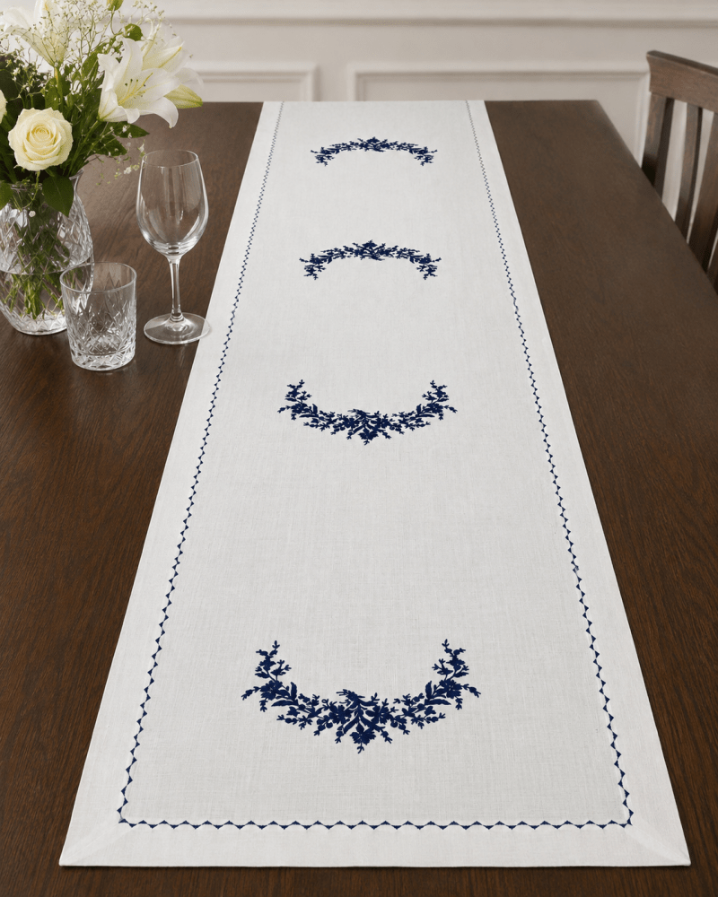 Elegant Blue & White Embroidered Table Linen Set - myhomestore.com.pk