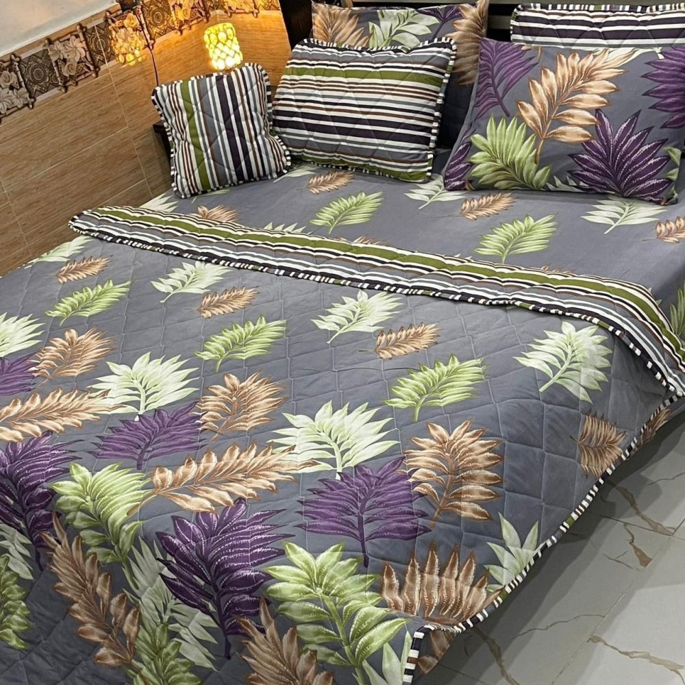 Elegant Floral Printed Bedspread – 7 Piece Set - myhomestore.com.pk