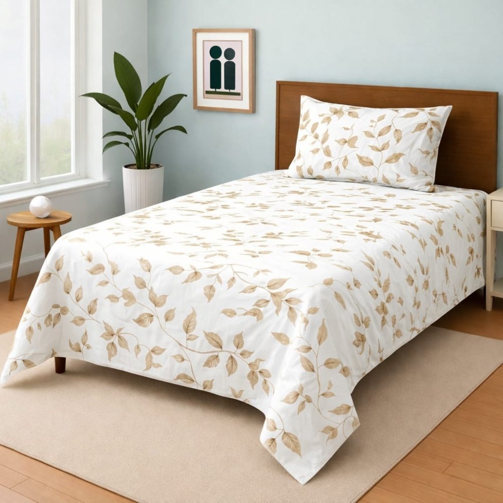 Elegant Leaf Print Bed - sheet - myhomestore.com.pk