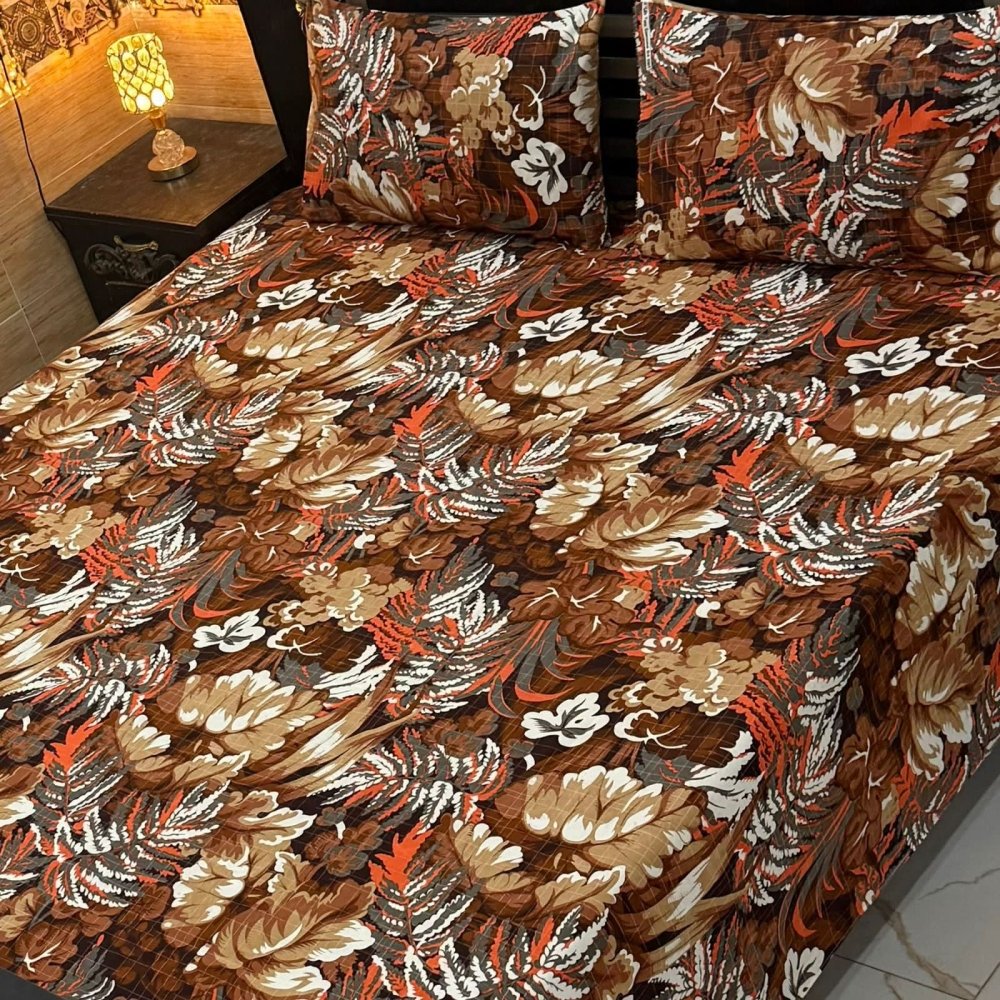 Elegant Leaf Print Bedsheet – King Size - myhomestore.com.pk