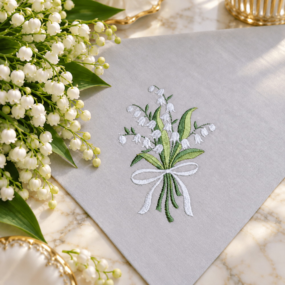 Elegant Lily Bouquet Embroidered Table Napkin - myhomestore.com.pk