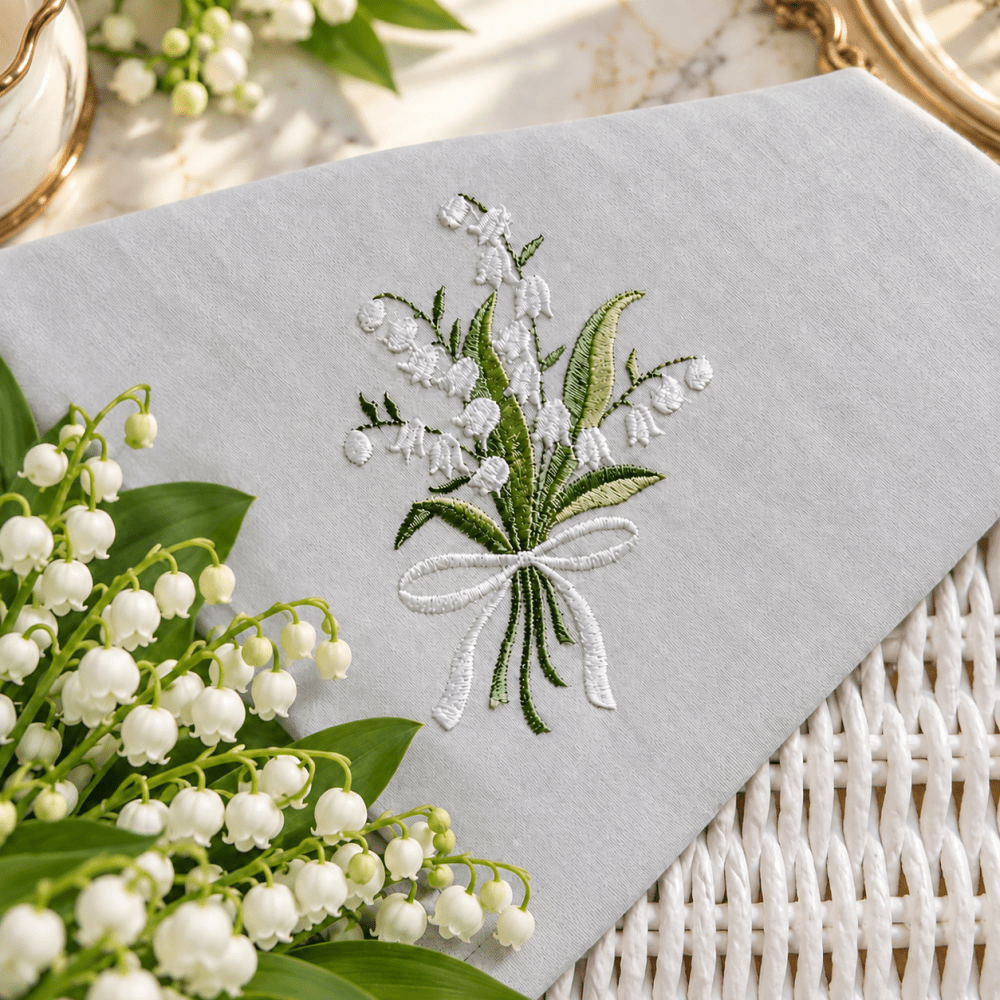 Elegant Lily Bouquet Embroidered Table Napkin - myhomestore.com.pk