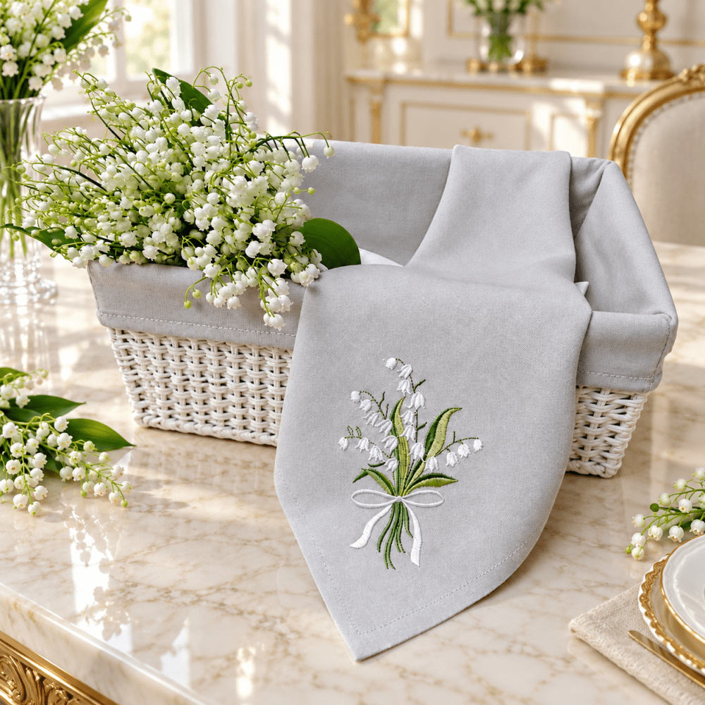 Elegant Lily Bouquet Embroidered Table Napkin - myhomestore.com.pk