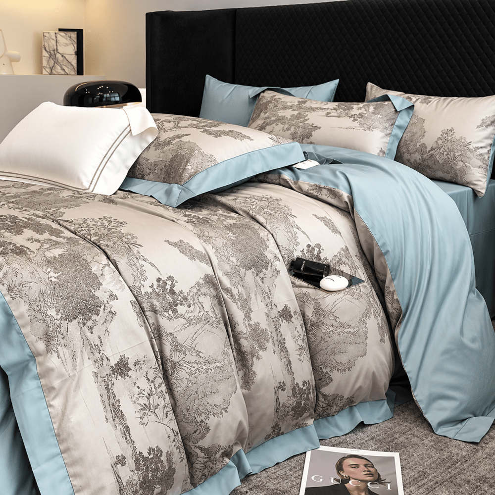 Elegant Pastoral Toile Printed Duvet Set- Western Style Printed Bedding - myhomestore.com.pk
