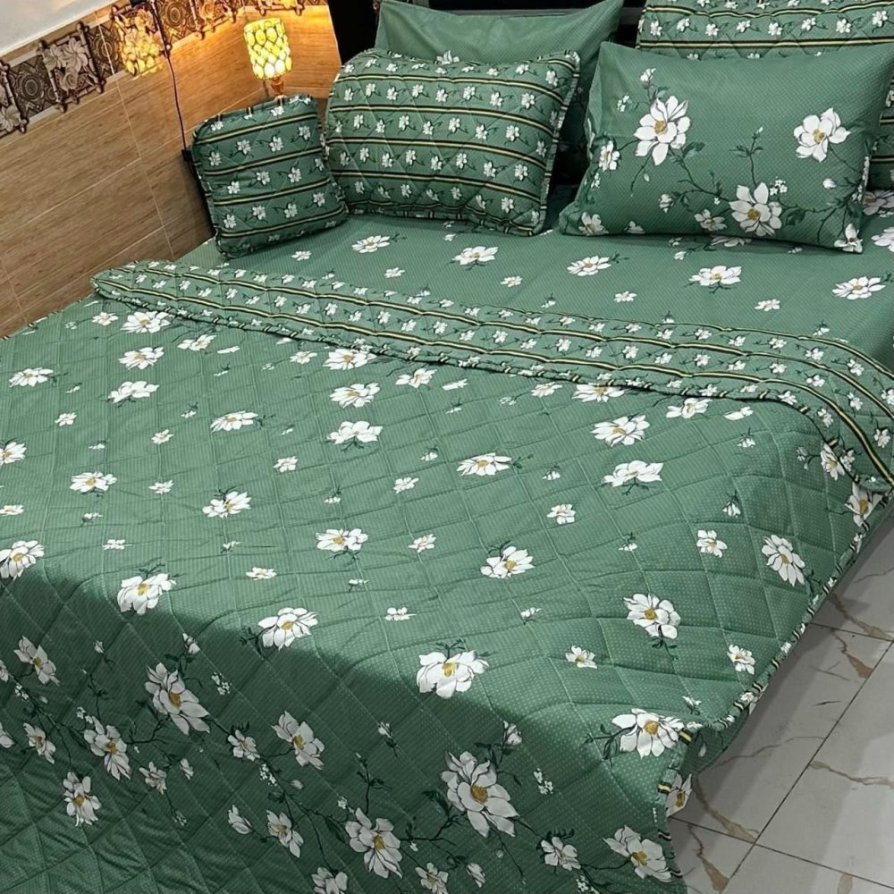 Elegant Pattern Printed Bedspread Set – 7 Pcs - myhomestore.com.pk