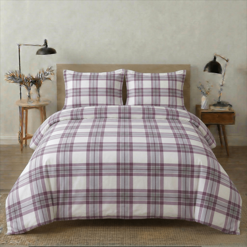 Elegant Purple Plaid Print Bedsheet – King Size - myhomestore.com.pk