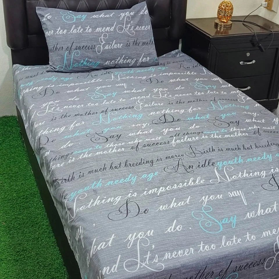 Elegant Script Grey Bed - sheet For Kids - myhomestore.com.pk