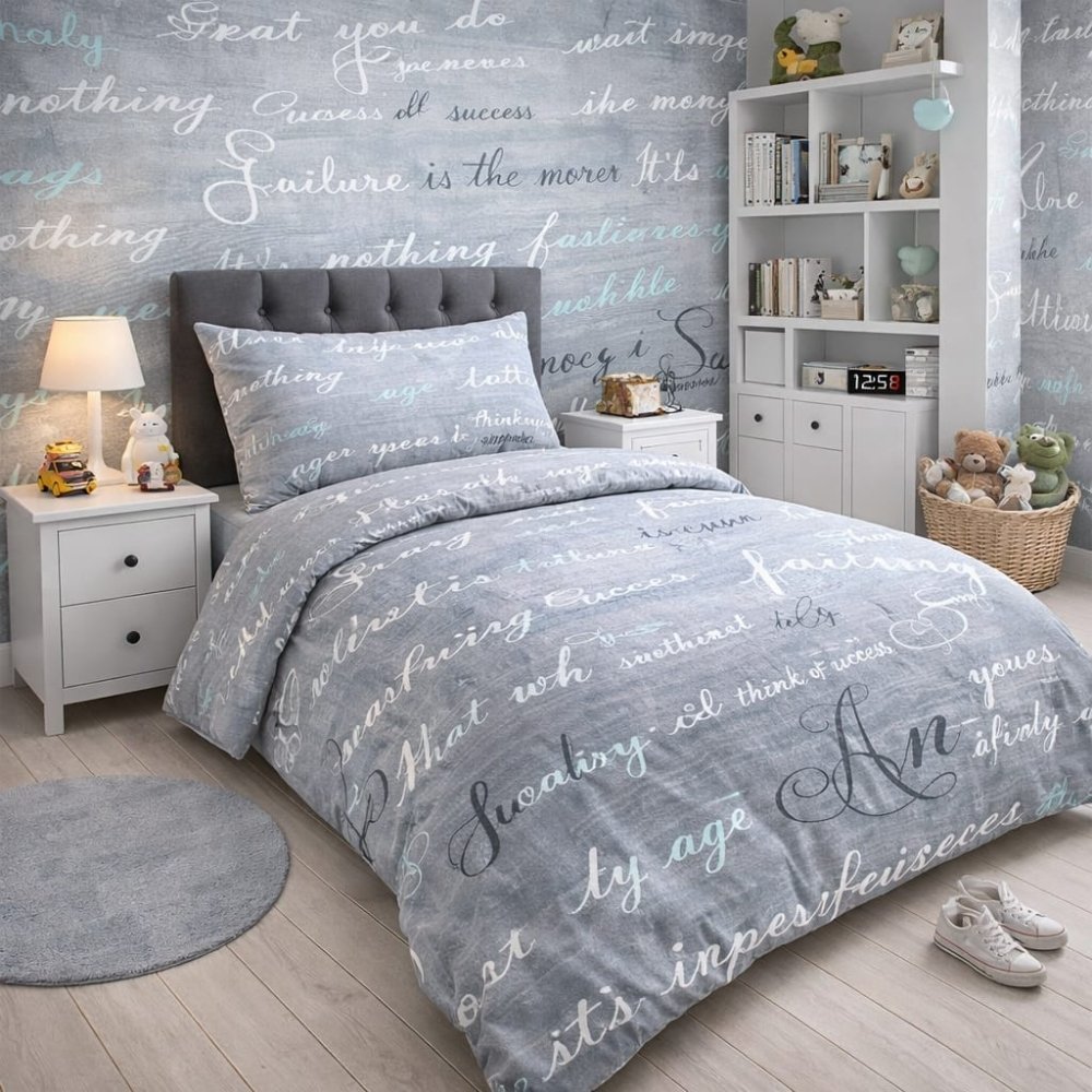 Elegant Script Grey Bed - sheet For Kids - myhomestore.com.pk