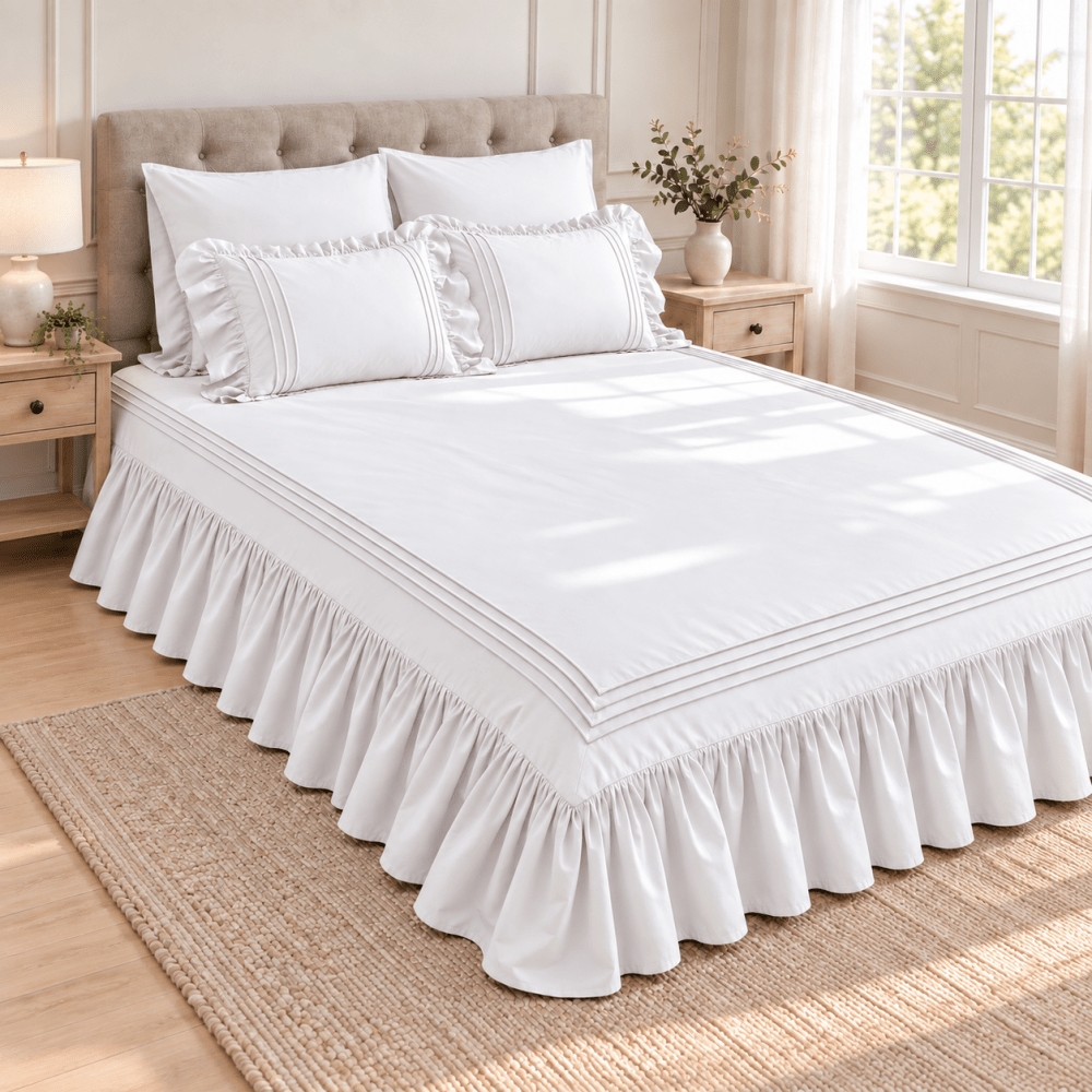 Elegant Triple Border Ruffled Duvet Set - myhomestore.com.pk