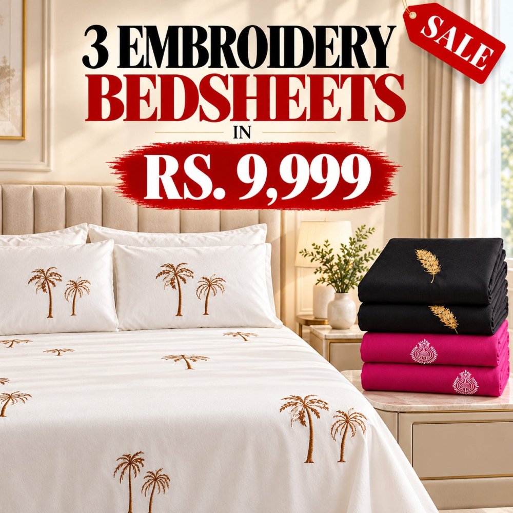 Embroidery Bundle Offer – 3 Bedsheets, One Special Price - myhomestore.com.pk
