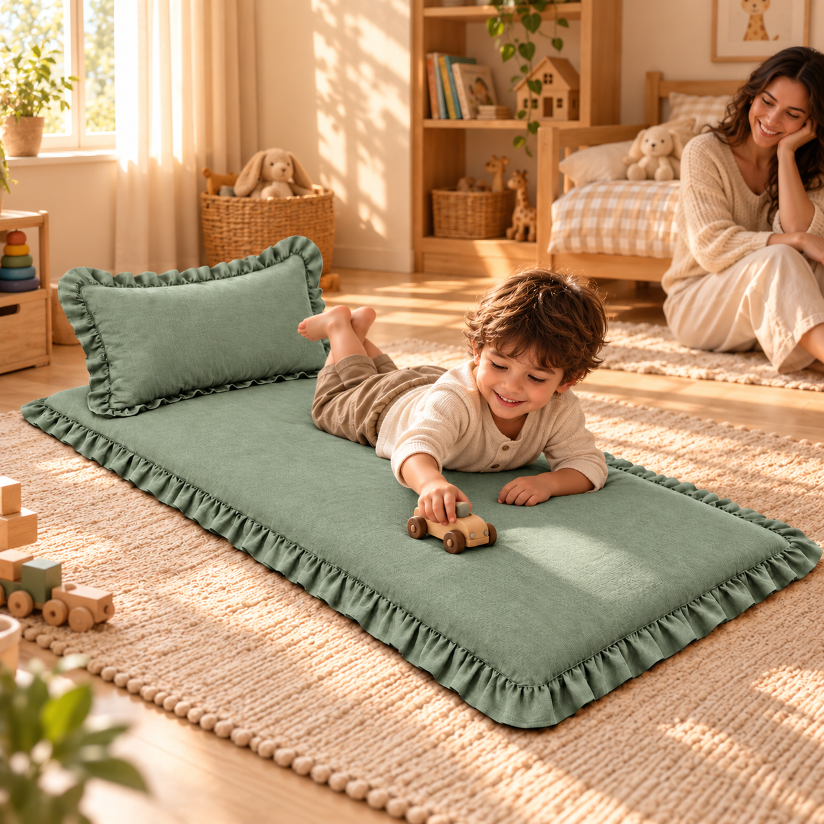 Luxury Ruffled Floor Mattress with Pillow