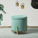 Velvet Round Storage Ottoman with Removable Lid, Gold Metal Legs - myhomestore.com.pk