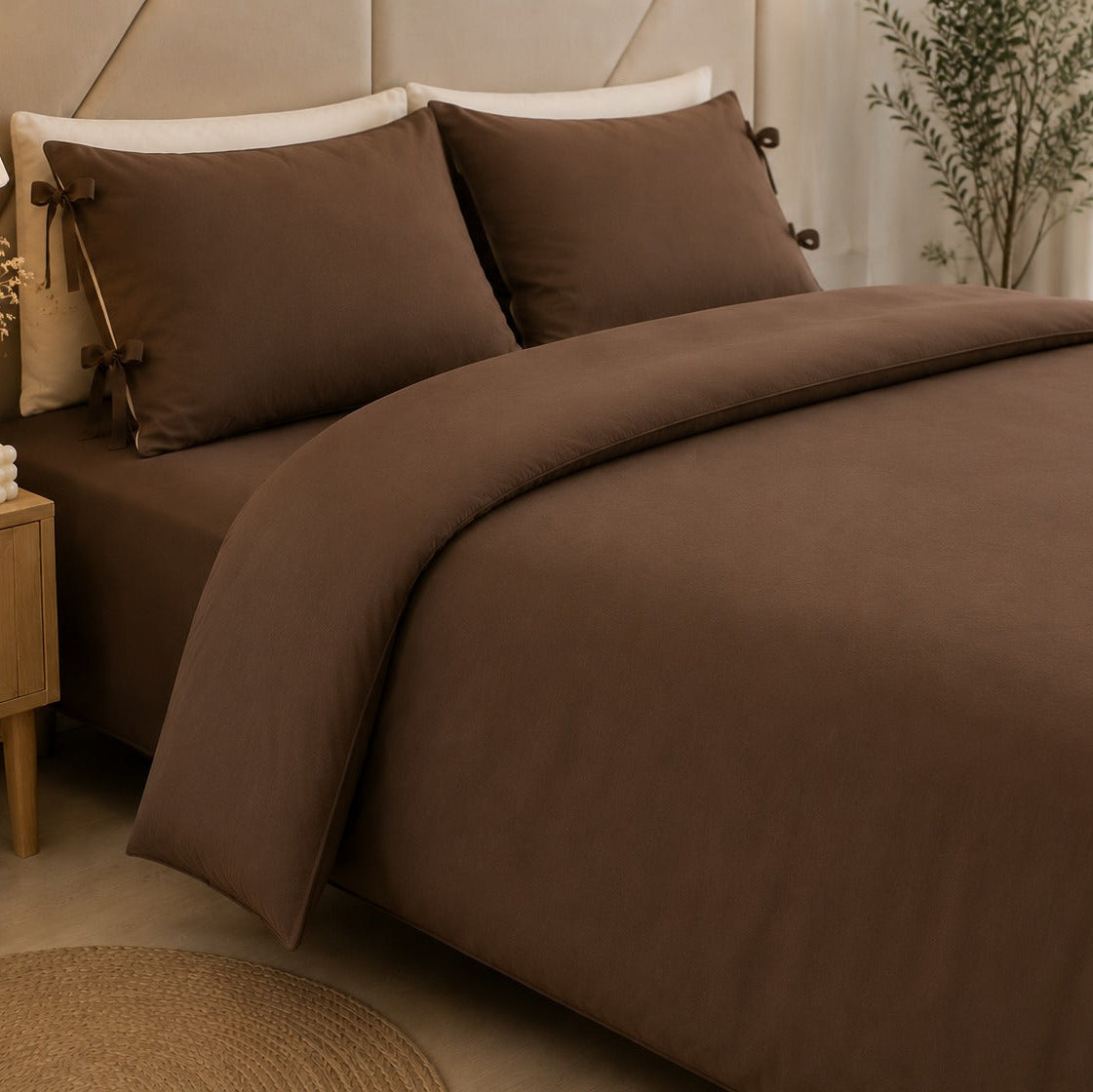 Brown Elegant Minimal Bedroom Bedding (1 Duvet + 2 Pillow Covers)