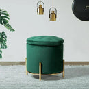 Velvet Round Storage Ottoman with Removable Lid, Gold Metal Legs - myhomestore.com.pk