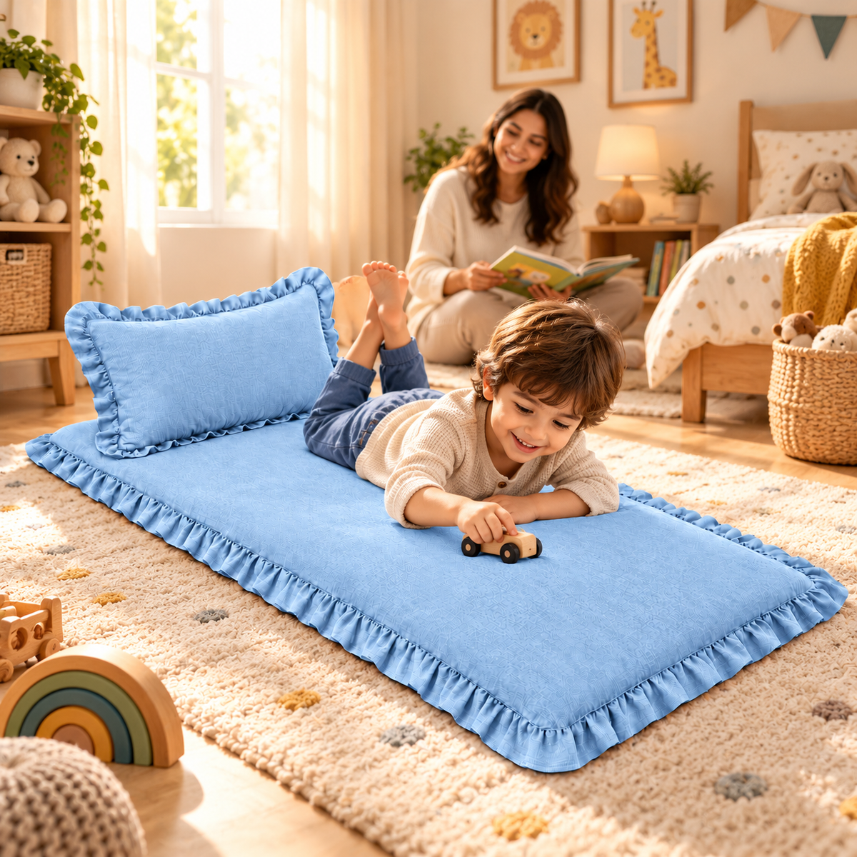 Luxury Ruffled Floor Mattress with Pillow