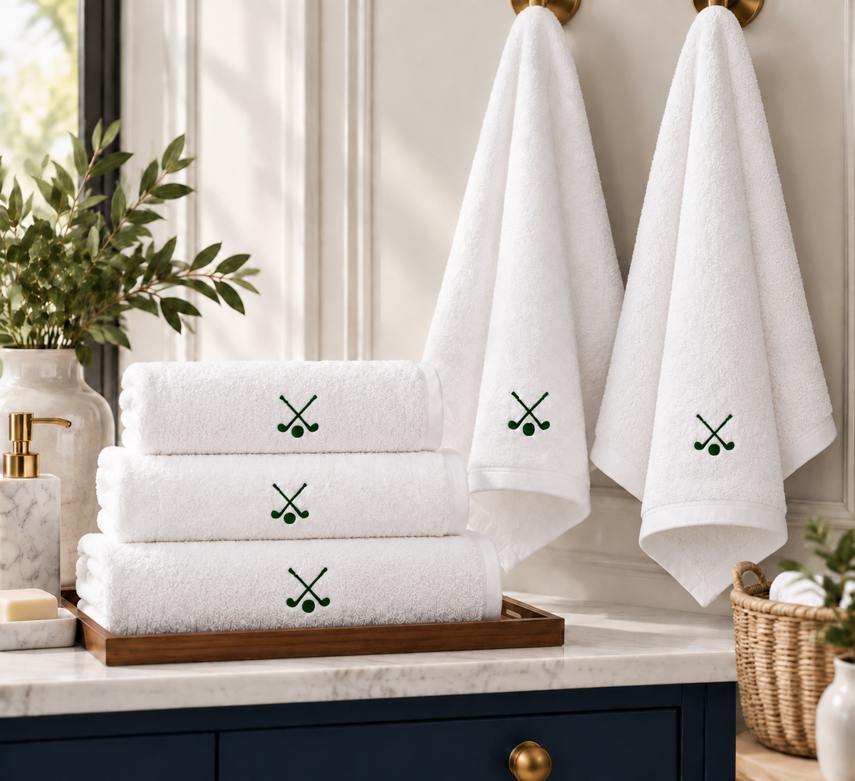 Premium White Golf Embroidered Towel Collection