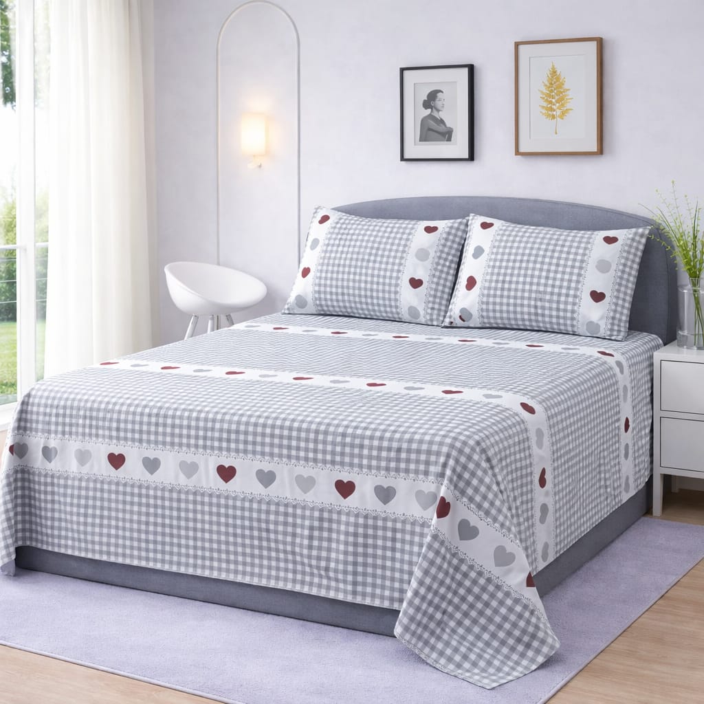 Heart Printed Bedsheet  – King Size Bedding