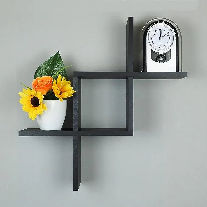 Floating Shelves Black Wall Mounted Cross Design - myhomestore.com.pk