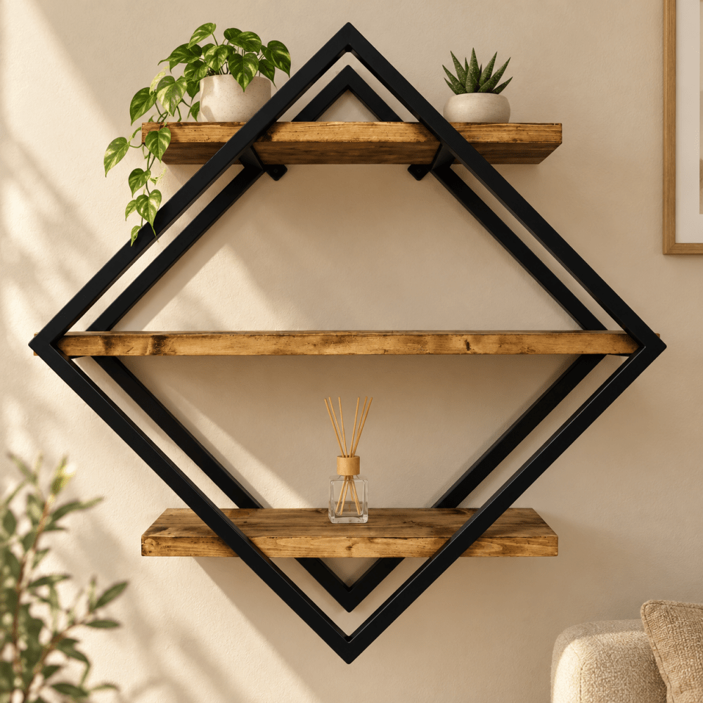 Floating Shelves - Geometric Rustic Steel - myhomestore.com.pk