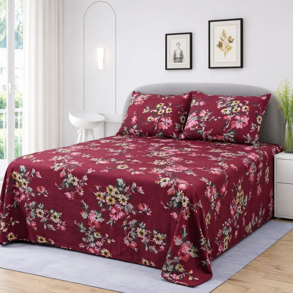 Floral Design Printed Bedsheet (3pcs) - myhomestore.com.pk