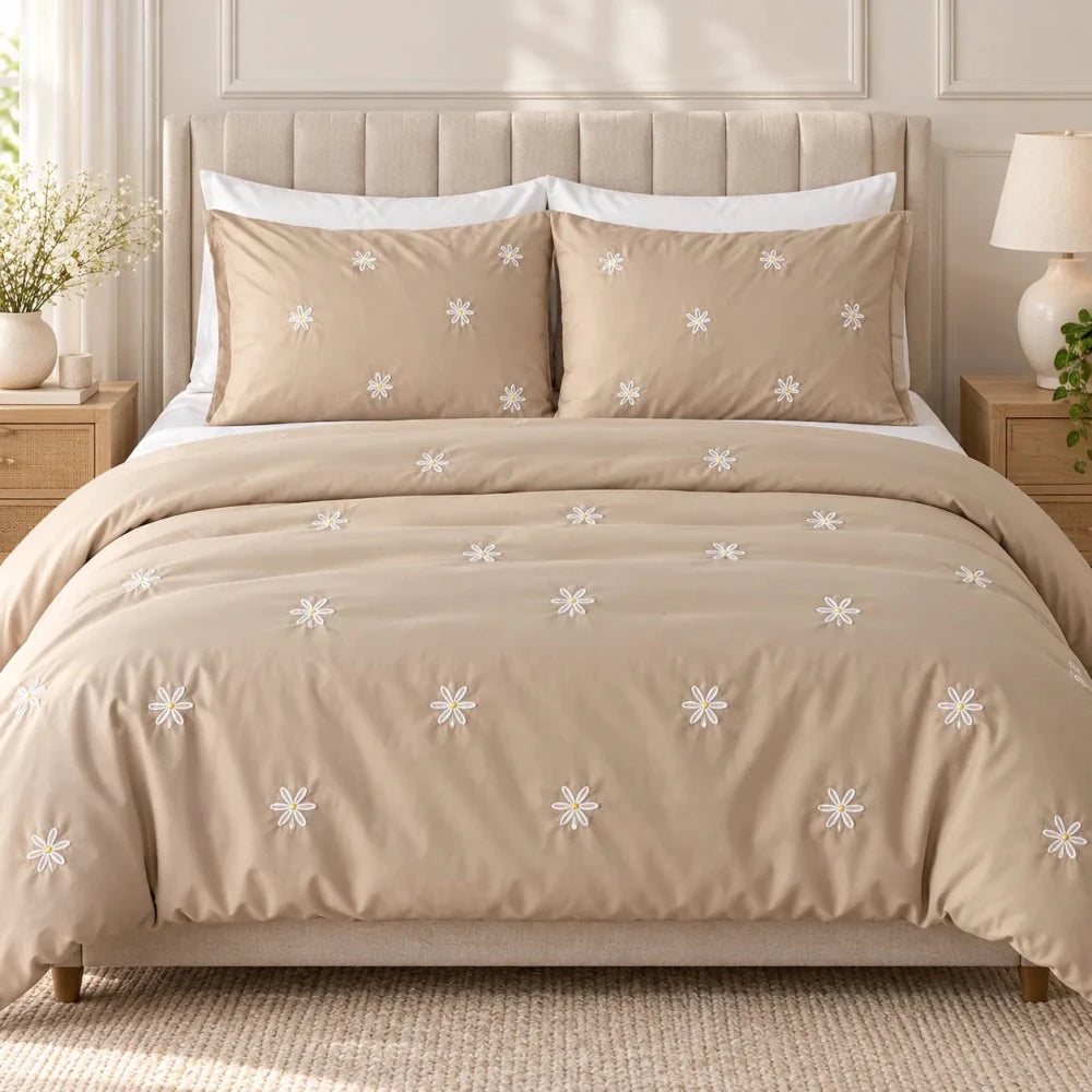 Floral Embroidery Bed Set – Elegant Flower Design - myhomestore.com.pk