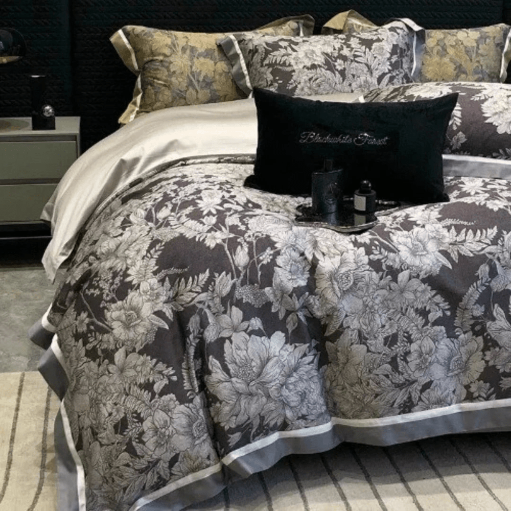 Flowers Leaves Soft Fabric Printed Bedding Duvet Set - myhomestore.com.pk