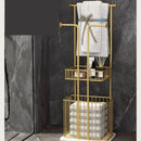 Free Standing Towel Rack with Laundry Hamper Basket Metal Towel Stand - myhomestore.com.pk