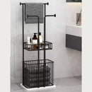Free Standing Towel Rack with Laundry Hamper Basket Metal Towel Stand - myhomestore.com.pk