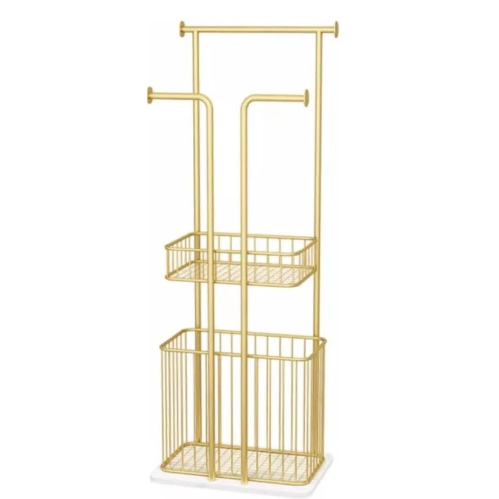 Free Standing Towel Rack with Laundry Hamper Basket Metal Towel Stand - myhomestore.com.pk
