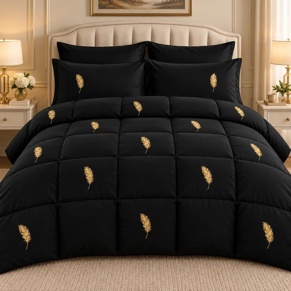 Gold leaf Embroidered Comforter - King - myhomestore.com.pk