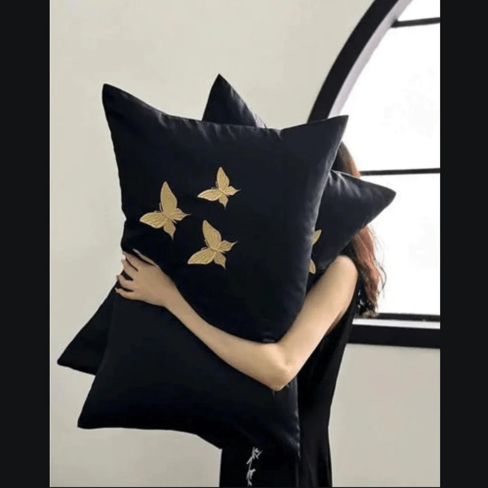 Golden Butterfly Embroidery Duvet Set - myhomestore.com.pk