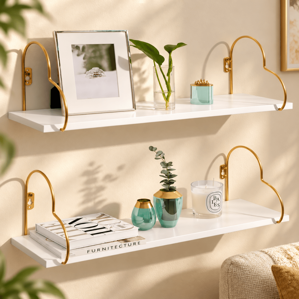 Golden Heart Floating Shelves (single) - myhomestore.com.pk