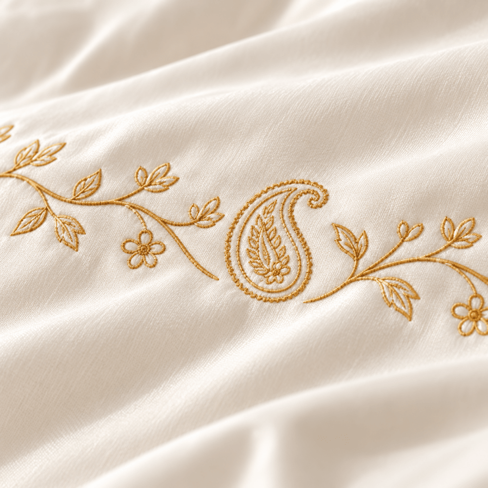 Golden Paisley Off-White Embroidered Bedding Set - myhomestore.com.pk