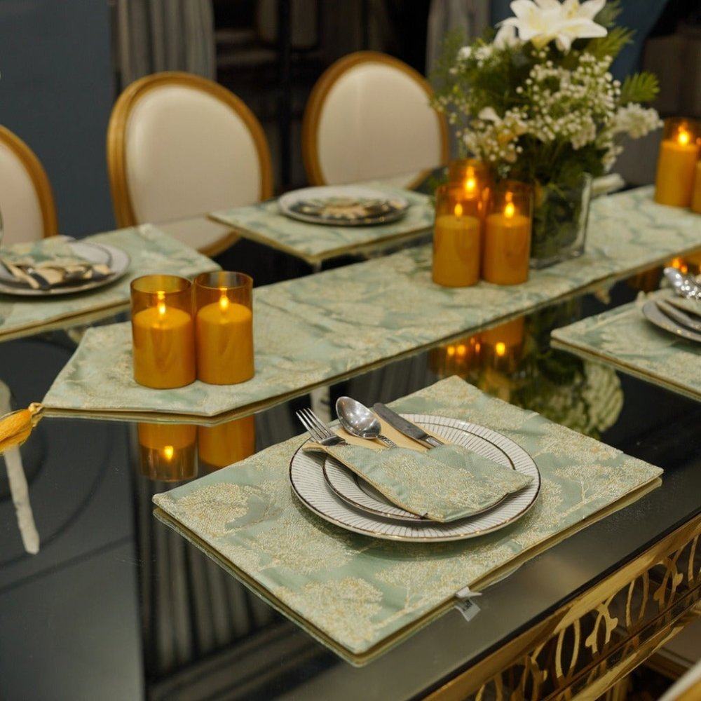 Green & Gold Jacquard Table Mat Set - myhomestore.com.pk