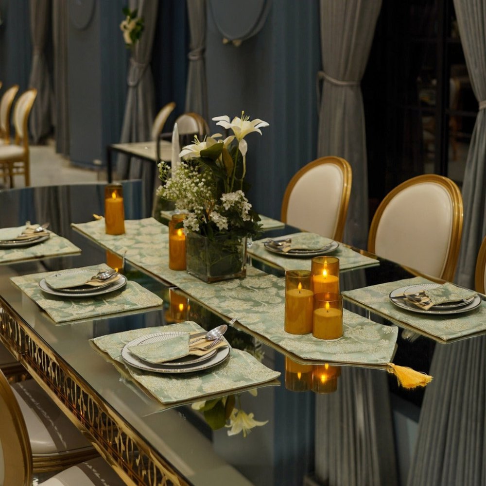 Green & Gold Jacquard Table Mat Set - myhomestore.com.pk